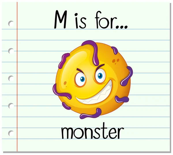 Flashcard lettre M est pour monstre — Image vectorielle