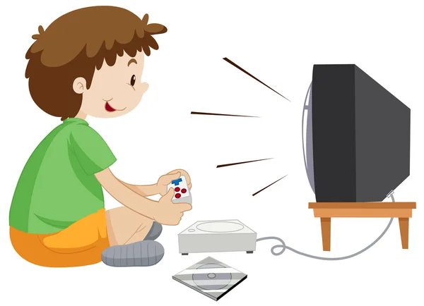 Boy playing vdo game alone — Stock Vector