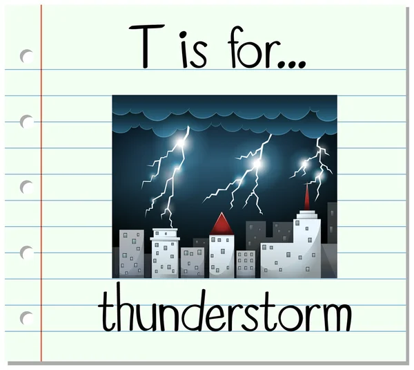 Flashcard lettre T est pour l'orage — Image vectorielle