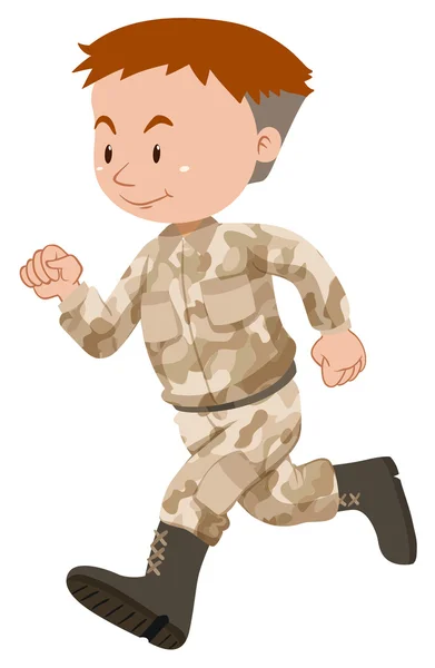 Soldier in brown uniform running — Stock Vector