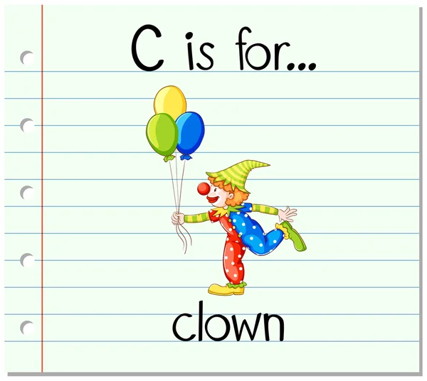 La lettera C della flashcard è per clown — Vettoriale Stock