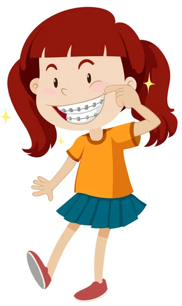 Diş telleri ile küçük kız — Stok Vektör