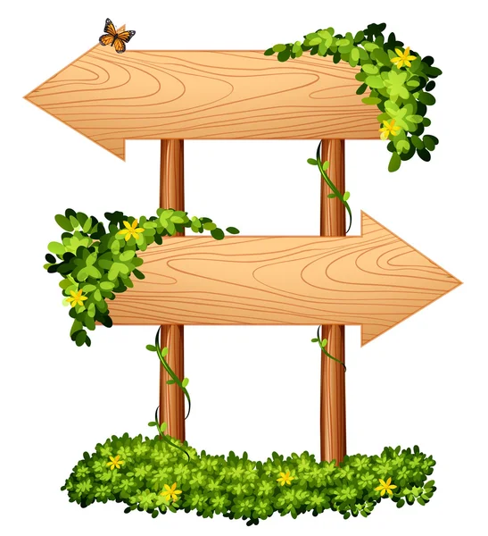 Bitki ve böcek ile ahşap işaretler