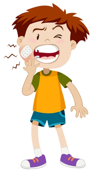 Маленький хлопчик болить зуб — стоковий вектор