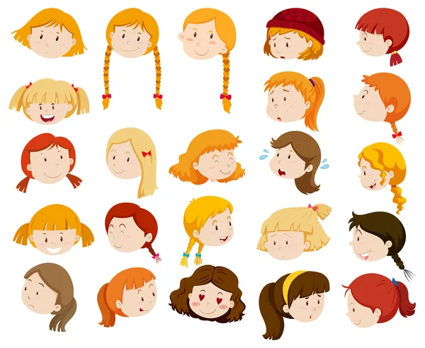 Chicas con diferentes expresiones faciales — Vector de stock