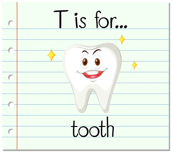 Flashcard bokstaven T är för tand — Stock vektor