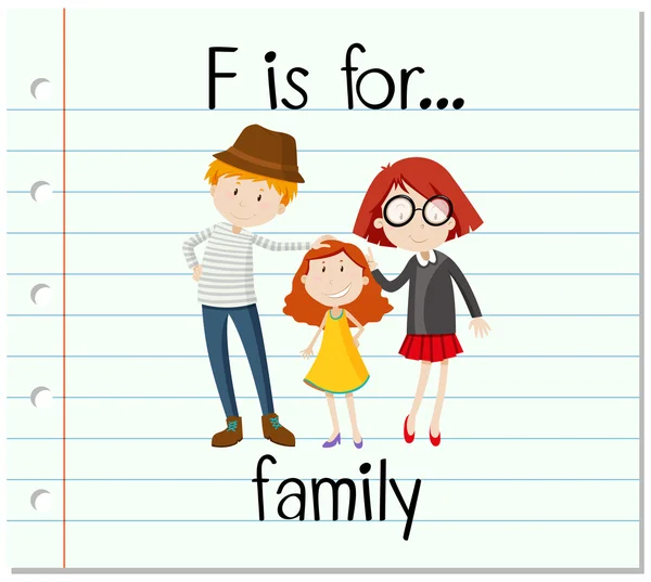 Karteikartenbuchstabe f ist für Familie — Stockvektor