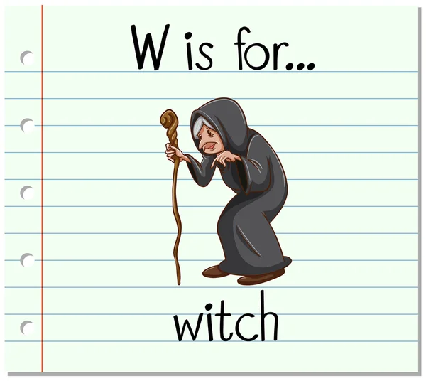 Flashcard harf W için cadıdır — Stok Vektör