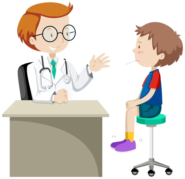 Médico examinando niño pequeño — Vector de stock