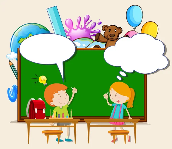 Garçon et fille dans la salle de classe — Image vectorielle