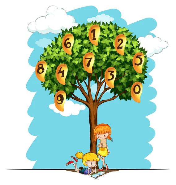 Números en árbol de mango — Vector de stock