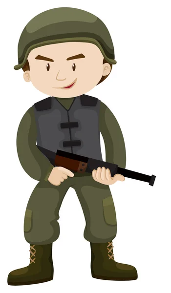 Soldado con casco y pistola — Vector de stock