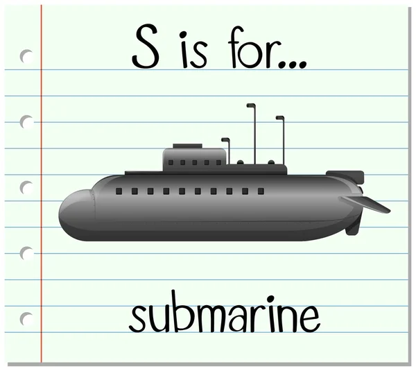 Karteikartenbuchstabe s ist für U-Boot — Stockvektor