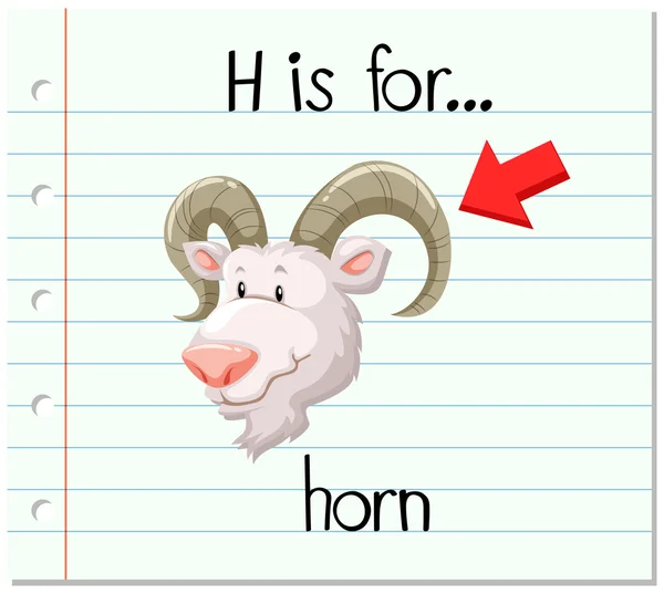 Flashcard-bokstav H er for horn – stockvektor