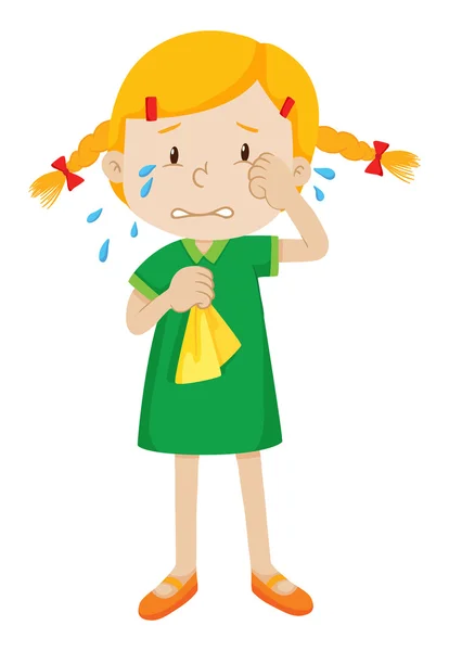 Κοριτσάκι σε πράσινο φόρεμα κλάμα — Διανυσματικό Αρχείο