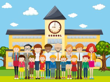 Öğrenciler ve öğretmenler okul zemin