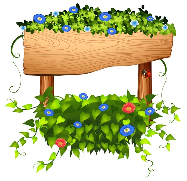 Panneau en bois avec feuilles et fleur — Image vectorielle