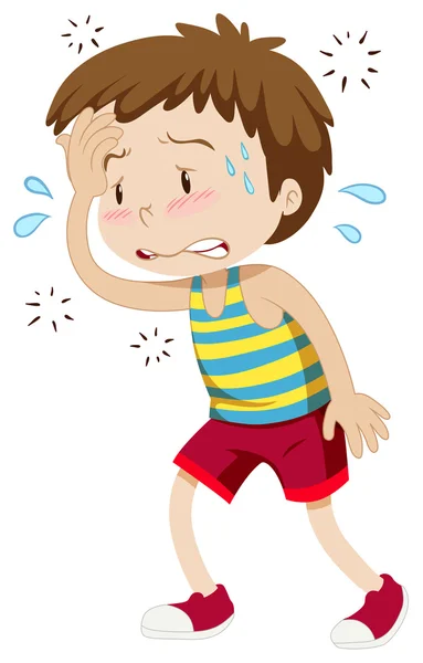 Little boy having hyperthermia — Stock Vector