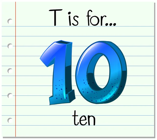 Flashcard letter T is voor tien — Stockvector