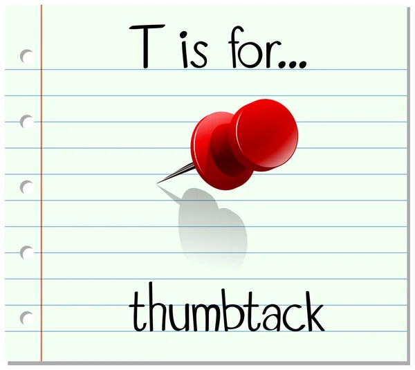 Flashcard letter T is for thumbtack — Stock Vector
