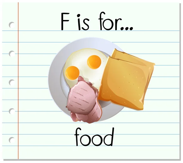 Karteikarte Buchstabe f ist für Lebensmittel — Stockvektor