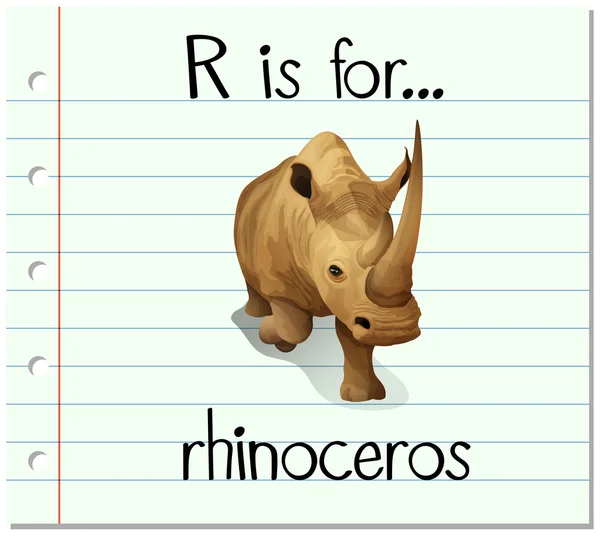 Flashcard letra R es para rinocerontes — Archivo Imágenes Vectoriales
