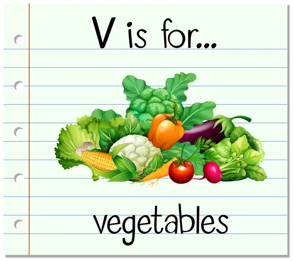 Flashcard letter V is for vegetables — Stock Vector
