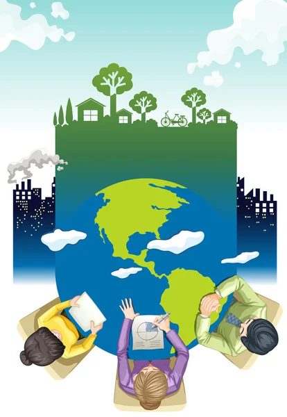 Projekt plakatu tematu ochrony środowiska z ludzi pracy — Wektor stockowy