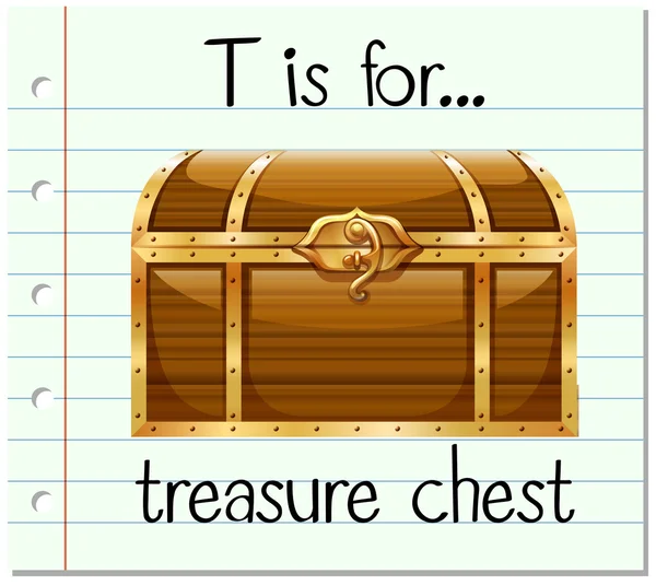 Flashcard letter T is for treasure chest — Stock Vector