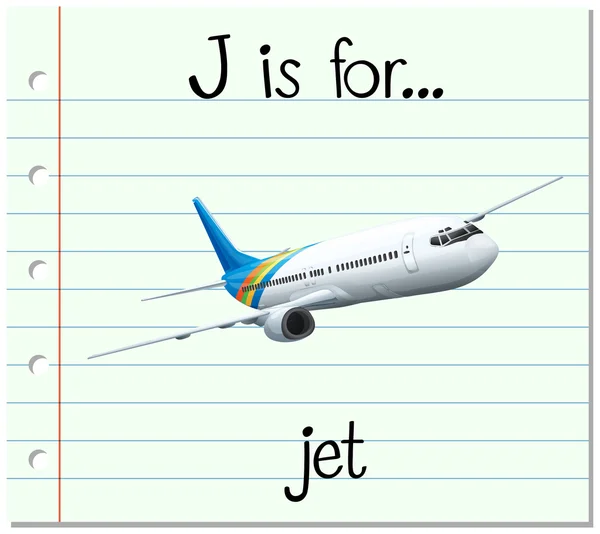 Flashcard γράμμα J είναι για jet — Διανυσματικό Αρχείο