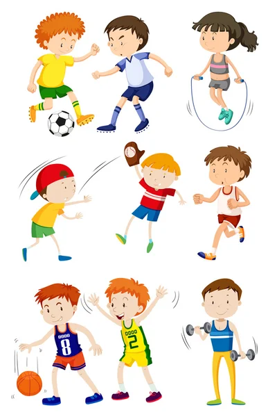 Niños jugando diferentes deportes — Archivo Imágenes Vectoriales