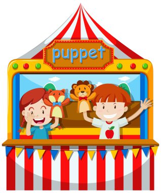 Children perform puppet show on stage clipart