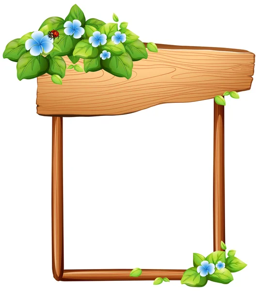 Träskylt med blommor och blad — Stock vektor
