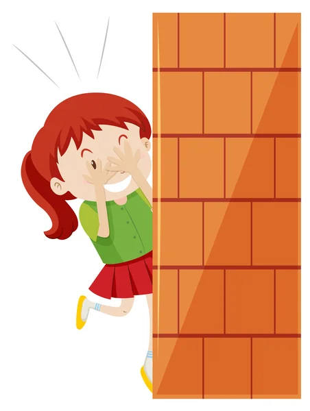 Meisje verstopt achter de muur — Stockvector