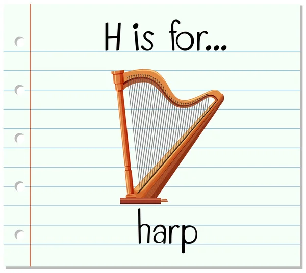 Flashcard letter H is voor harp — Stockvector