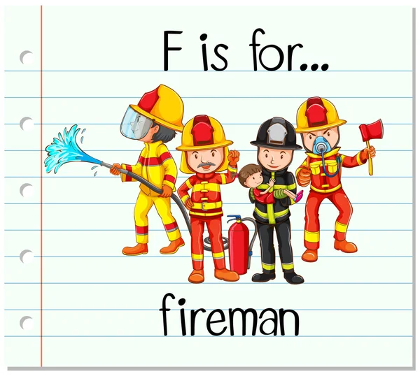 Flashcard letter F is for fireman — Stock Vector