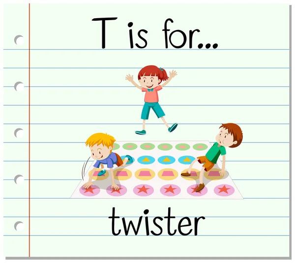 Flashcard bokstaven T är för twister — Stock vektor