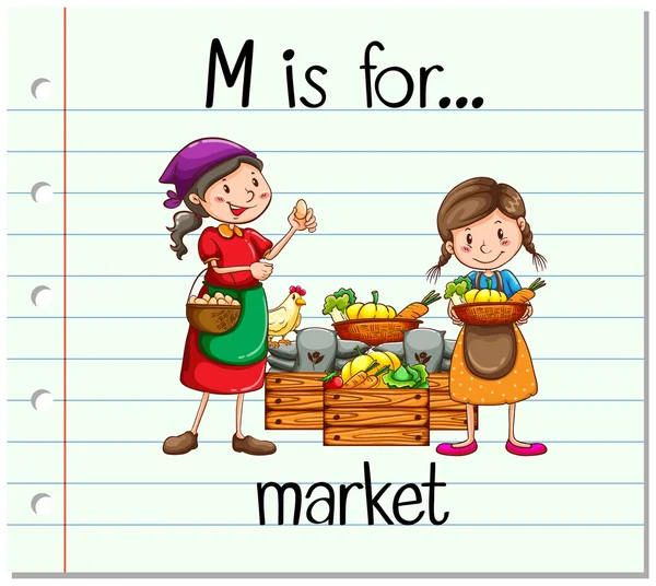 Flashcard alphabet M is for market — Stock Vector