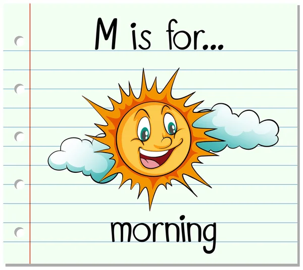 Alphabet de carte-éclair M est pour le matin — Image vectorielle