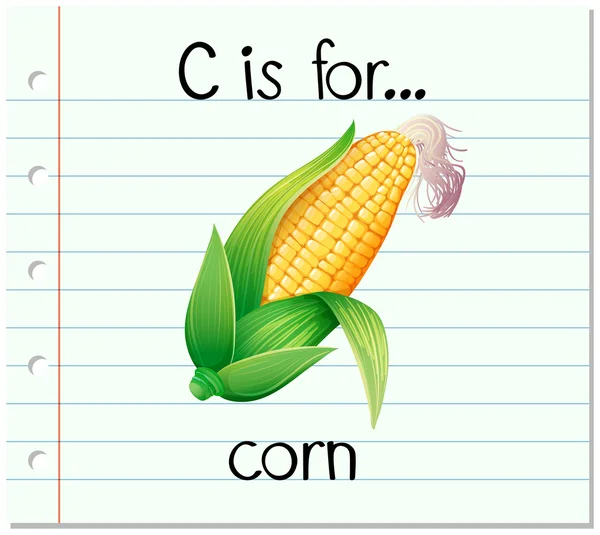 Alphabet de carte-éclair c est pour le maïs — Image vectorielle