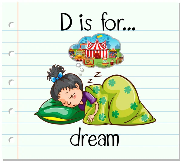 Flashcard alphabet D est pour le rêve — Image vectorielle