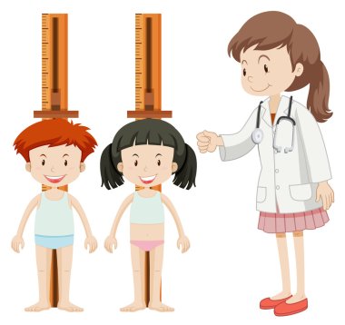 Boy and girl measuring height clipart