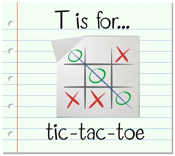Tanulókártya T betű van a tic tac toe — Stock Vector