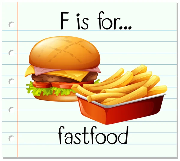 Flashcard letra F é para fast food —  Vetores de Stock