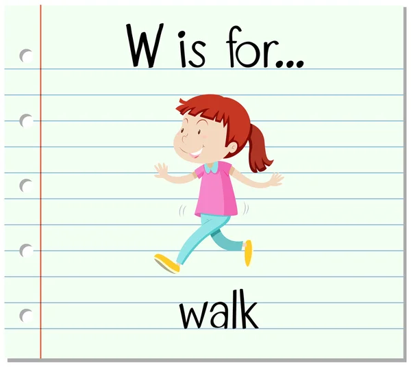 Flashcard harf W için yürüme mesafesindedir — Stok Vektör