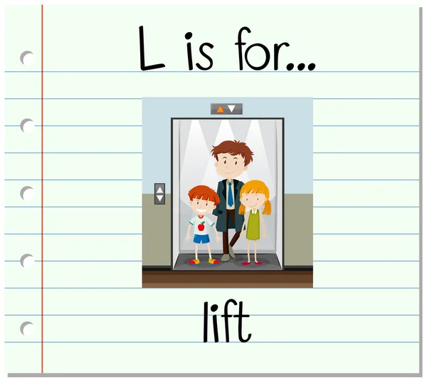Flashcard bokstaven L är för lift — Stock vektor