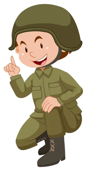 Soldat in grüner Uniform sitzt — Stockvektor
