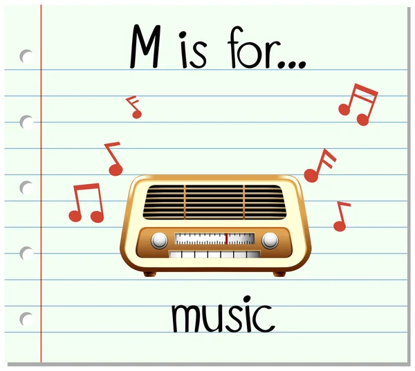 Flashcard letter M is for music — Stock Vector