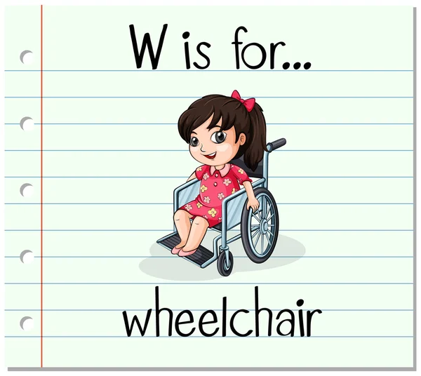 Flashcard 편지 W 휠체어입니다. — 스톡 벡터