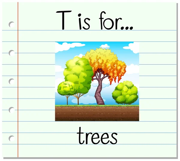 抽认卡字母 T 是树木 — 图库矢量图片